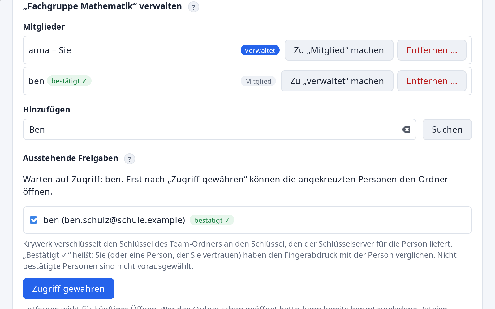Verwalten-Dialog mit Mitgliedern und wartenden Personen